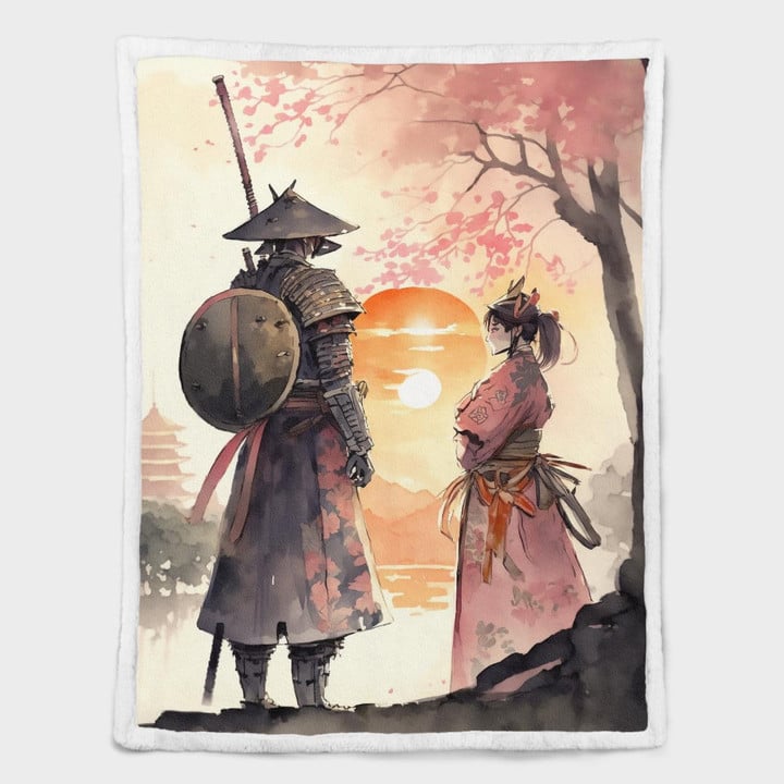 Fleece/Sherpa Blanket - Samurai Ink Drawing Artwork 02 - Art Fleece/Sherpa Blanket