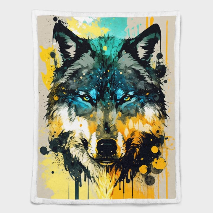 Fleece/Sherpa Blanket - Colorful Wolf Artwork 04 - Art Fleece/Sherpa Blanket