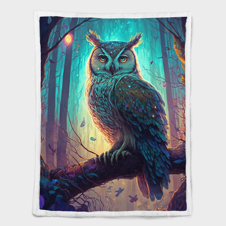 Fleece/Sherpa Blanket - Colorful Owl Artwork 13 - Art Fleece/Sherpa Blanket