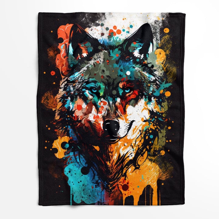 Fleece/Sherpa Blanket - Colorful Wolf Artwork 02 - Art Fleece/Sherpa Blanket