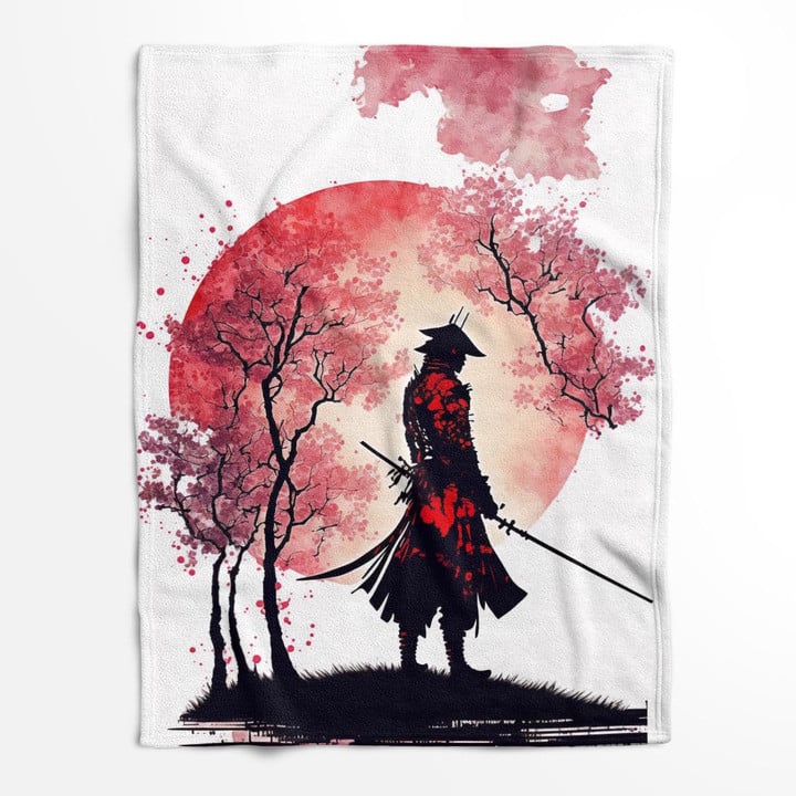 Fleece/Sherpa Blanket - Samurai Ink Drawing Artwork 01 - Art Fleece/Sherpa Blanket