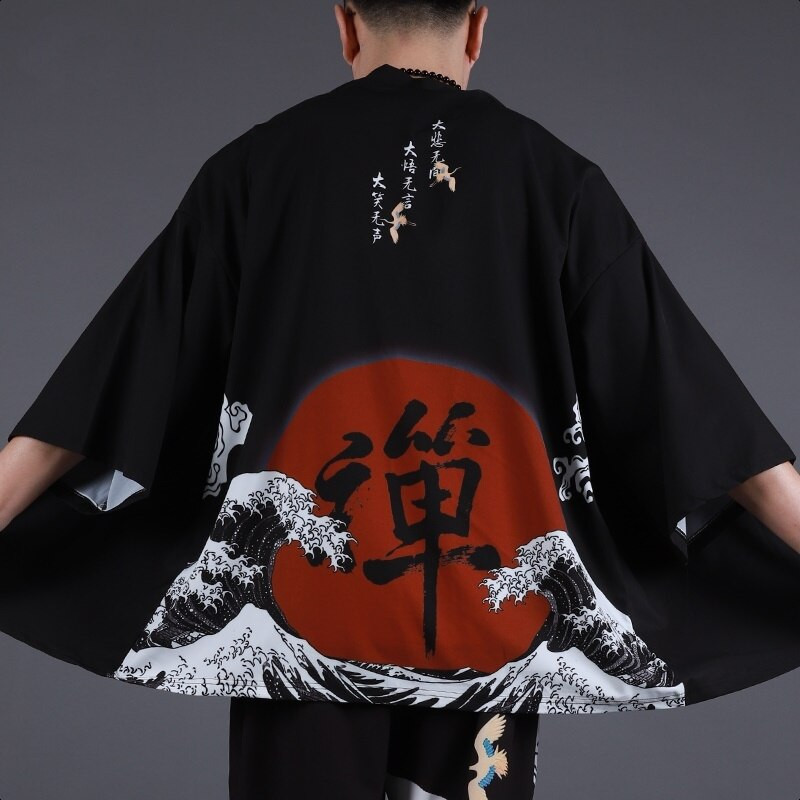 Kimono Man Japanese Clothes Yukata Male Samurai Costume Haori Obi Beach Men's Kimono Cardigan Japanese Streetwear Jacket 1001 1 XXL