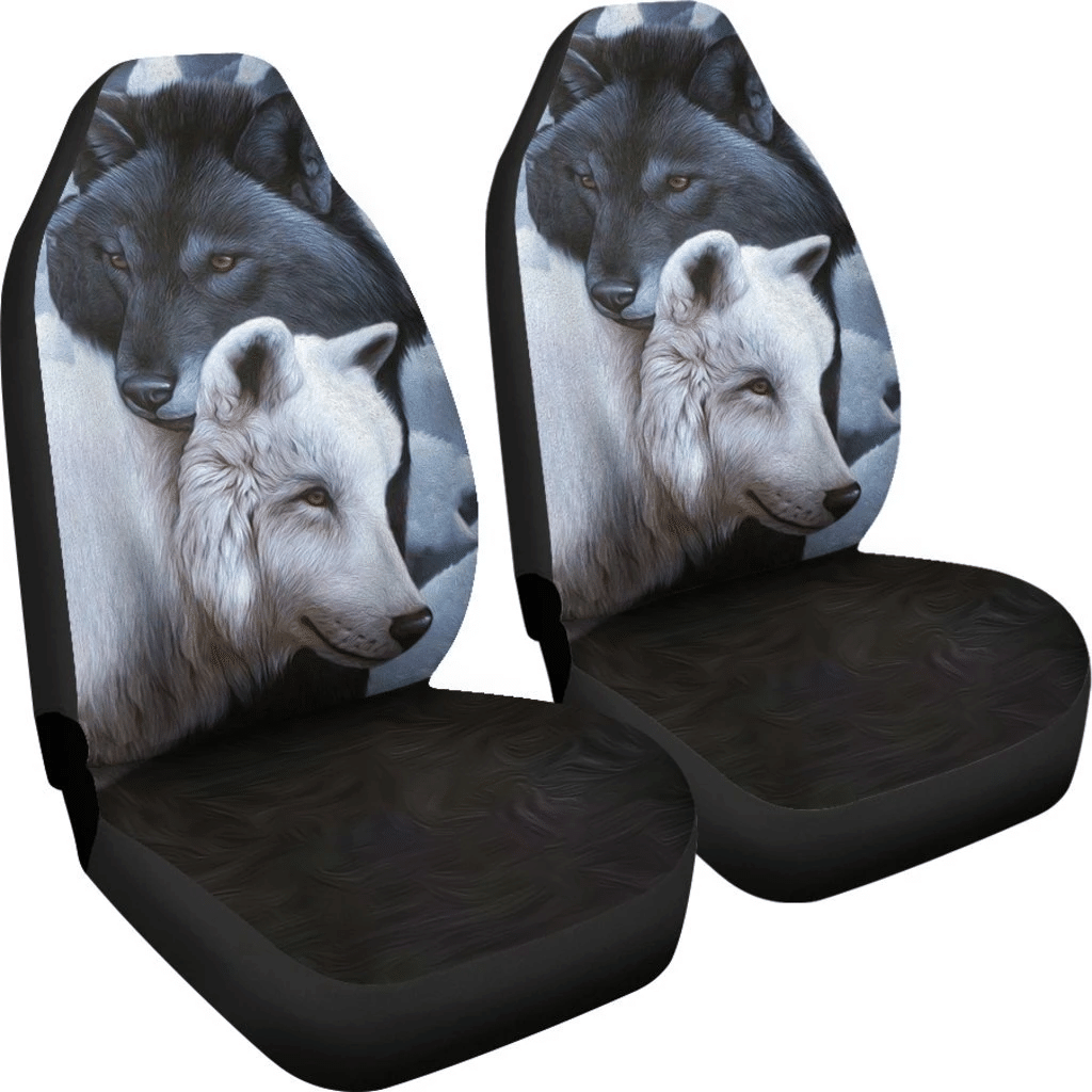 Black And White Wolf Couple Animal Car Seat Covers Amazing Gift T031420