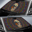 Valentine Car Sunshade - Colored Mandala Skull Background Roses From Eye Sun Shade
