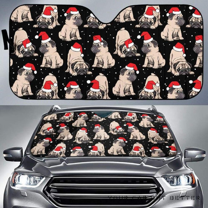 Christmas Pugs Santa_S Red Cap Pattern Car Auto Sun Shades 231007 T1120