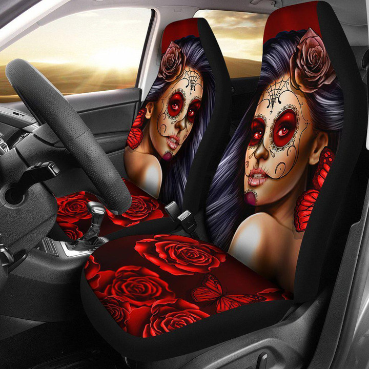 Calavera Catrina Tattoo Girl Red Car Seat Covers T091020