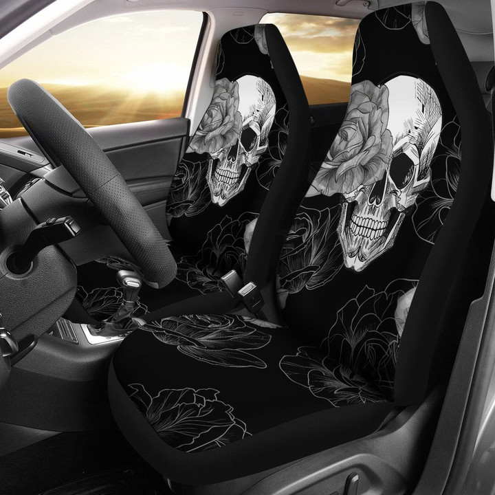 Grey Flower Skull Car Seat Covers Amazing Gift Ideas T300720