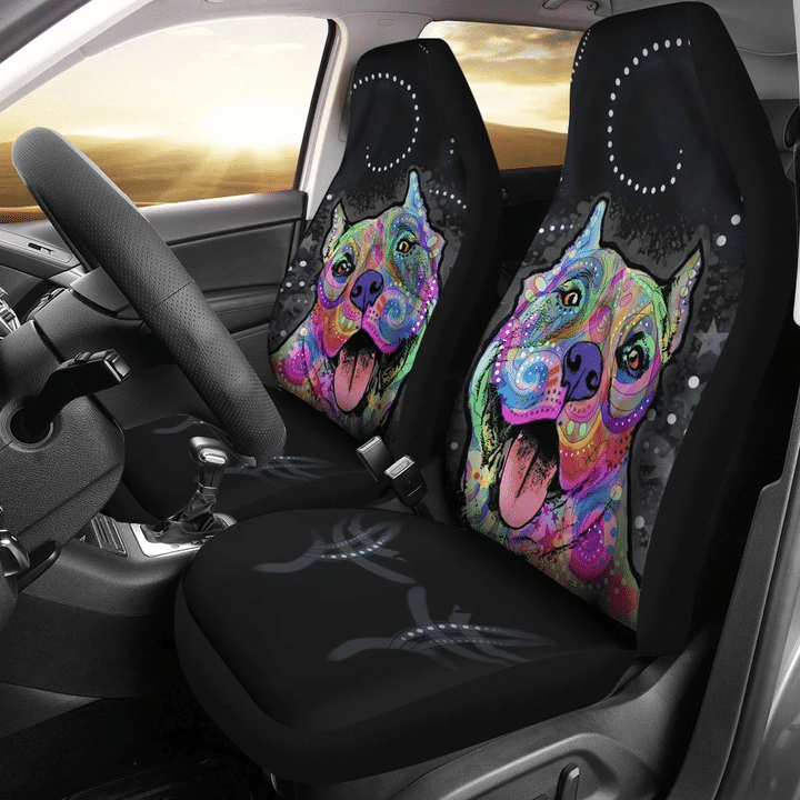 Pit Bull Colorful Painted Car Seat Covers 191119 (Set Of 2) / Universal Fit