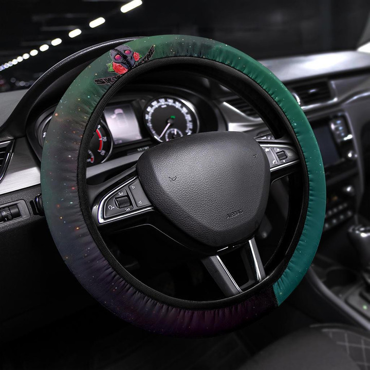 Valentine Steering Wheel Cover - Skull With Roses Green Galaxy Sky Skylentine Steering Wheel Cover