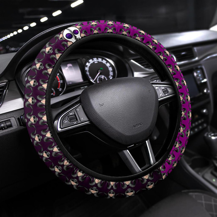 Valentine Steering Wheel Cover - Chibi Skull Evil Horn Monster Patterns Purple And Black Steering Wheel Cover