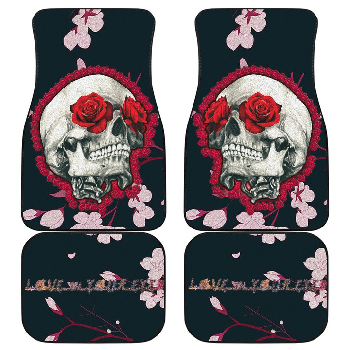 Valentine Car Floor Mats - Skull With Red Roses Love In Your Eyes Car Mats