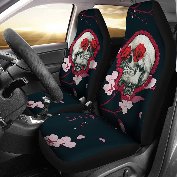 Valentine Car Seat Covers - Skull With Red Roses Love In Your Eyes Seat Covers