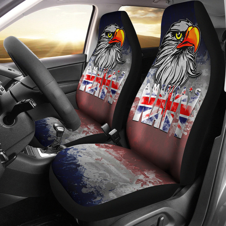 US Independence Day America's Navy On US Flag Eagle Face Car Seat Covers