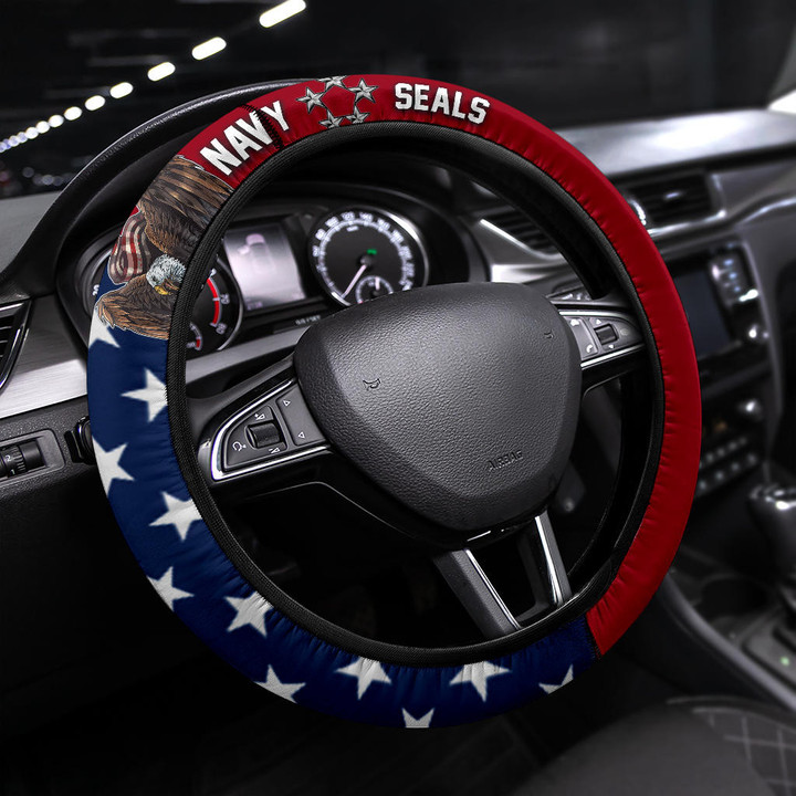 US Independence Day Eagle Taking US Shield Navy Seals Steering Wheel Cover