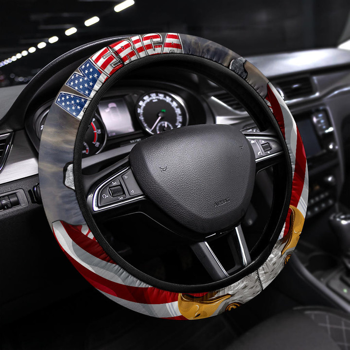 US Independence Day Minimal Eagle Head With US Flag Steering Wheel Cover