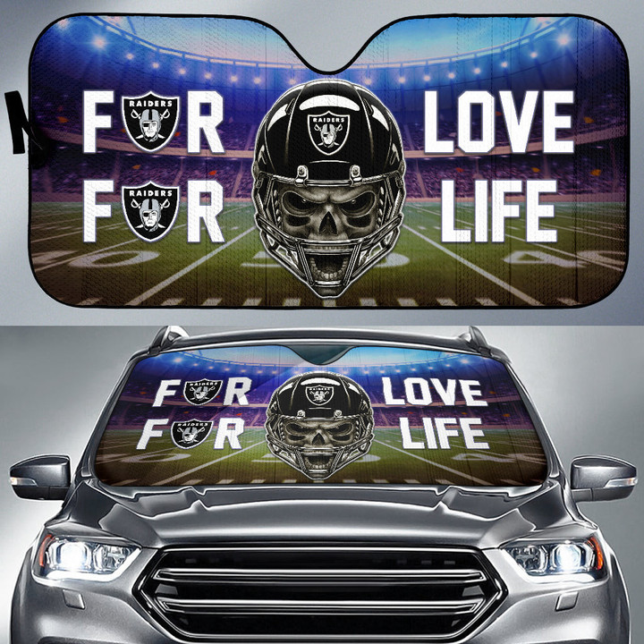 Raiders American Football Las Vegas Car Sunshade Skull Wearing Helmet For Love For Life Car Sun Shade