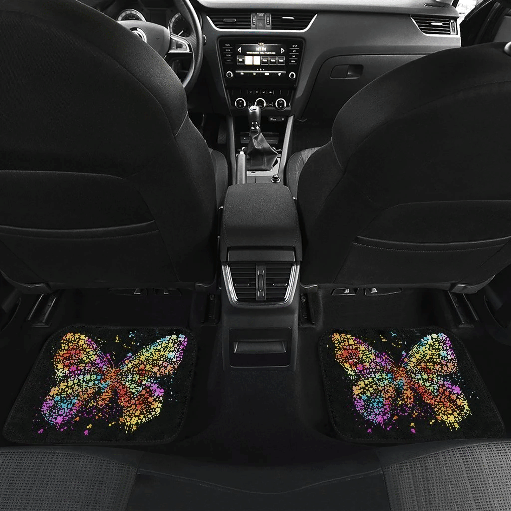 Buffterfly Colorfull In Black Theme Car Floor Mats 191021