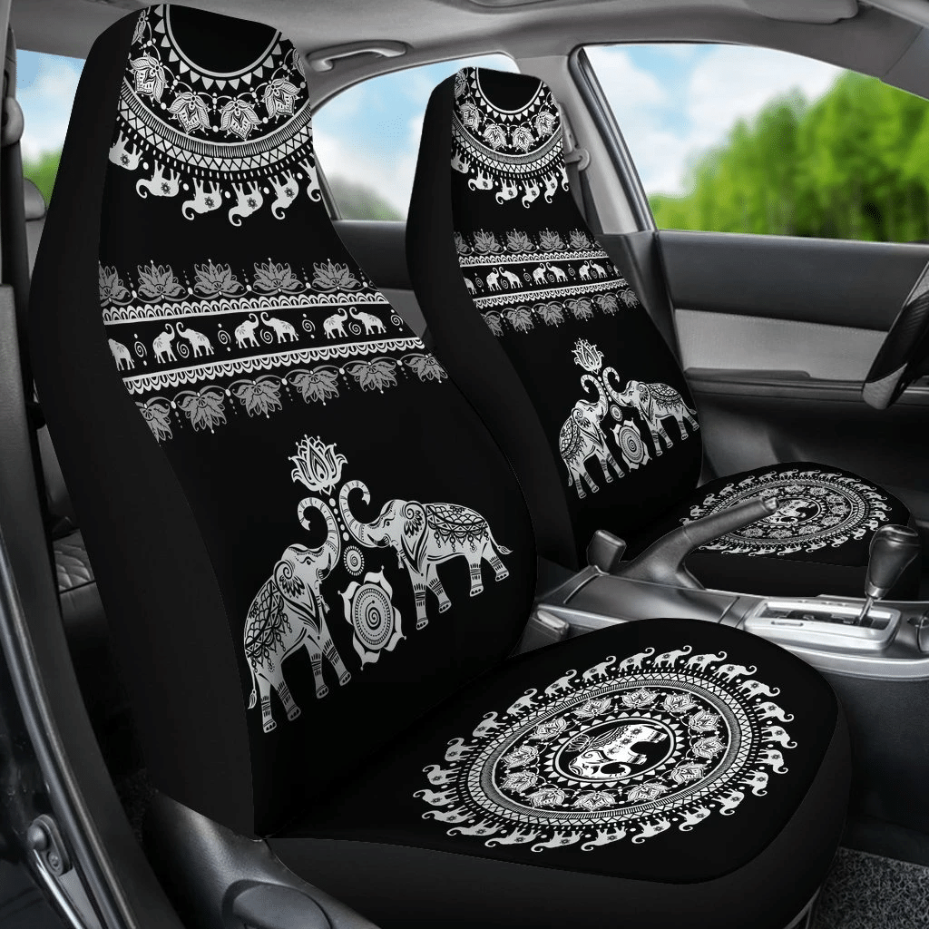 Elephant Mandala Black & White Pattern Car Seat Cover 191119 (Set Of 2) Covers