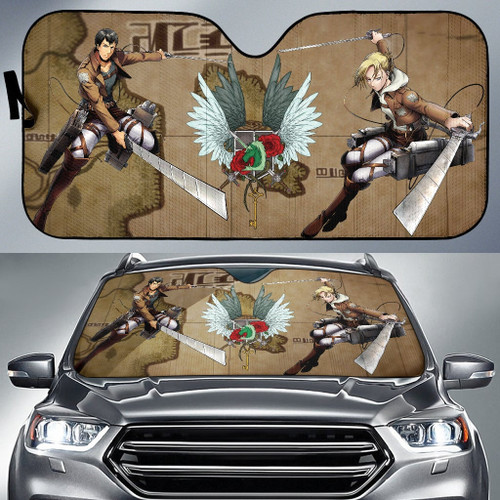 Attack On Titan Anime Car Sunshade AOT Annie Leonhart And Bertholdt Hoover Fighting For Rose Freedom Sun Shade
