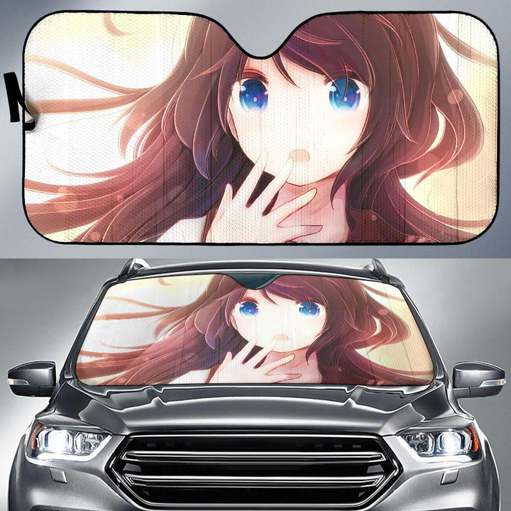 Anime Girl Blue Eyes 4K Car Sun Shade Anime Fan Gift T041720
