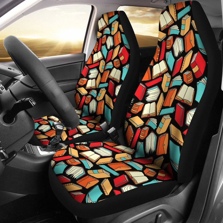 Book Lovers Pattern Car Seat Covers 191119 (Set Of 2) - Cc / Universal Fit