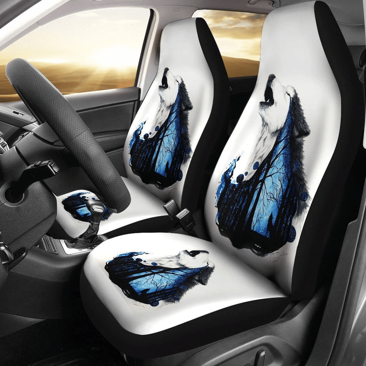 Wolf Art Howling In White Theme Car Seat Covers 191130