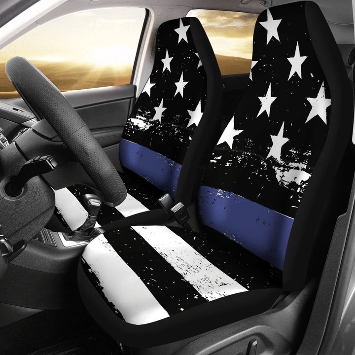 Thin Blue Line Flag Art Car Seat Covers 191129