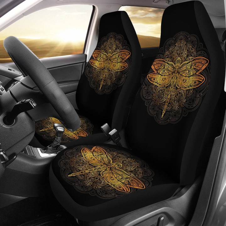 Golden Dragonfly Symbol Car Seat Covers 191119 (Set Of 2)