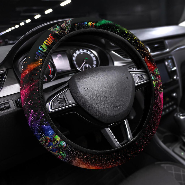 Valentine Steering Wheel Cover - Skeleton Couple Colorful Rainbow Bright Smoke Steering Wheel Cover