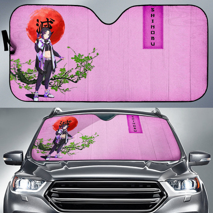 Demon Slayer Anime Shinobu Wearing Modern Clothes Purple Theme Car Sun Shade