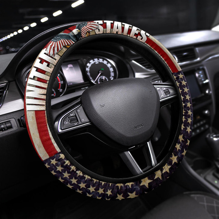 US Independence Day Eagle Flying Love Independence Strength Freedom Steering Wheel Cover