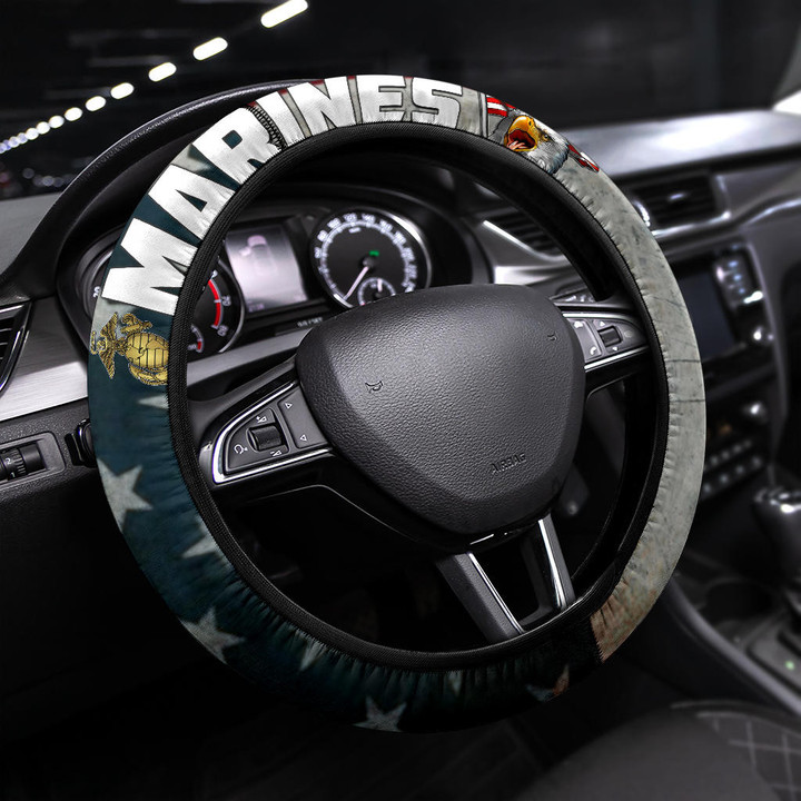 US Independence Day Bald Eagle Marines US Flag Steering Wheel Cover