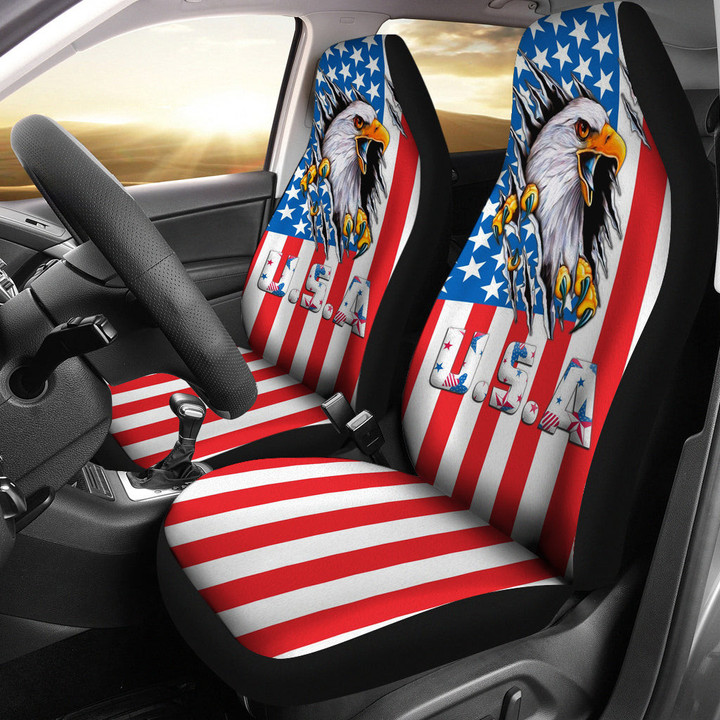 US Independence Day Bald Eagle Breaking Though Claw Scratch Car Seat Covers