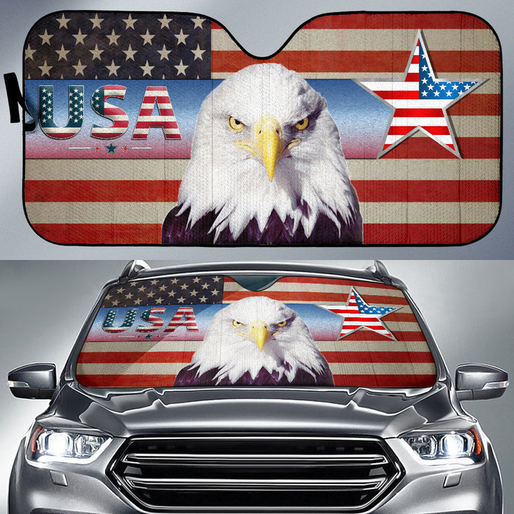 US Independence Day Funny Bald Eagle Face USA Star Flag  Car Sun Shade