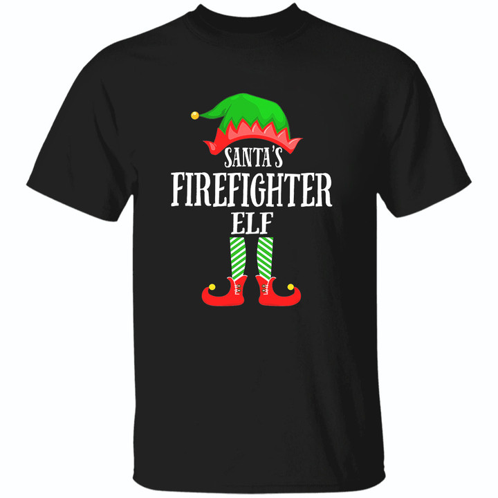 Santa's Firefighter Elf Shirt Mens Christmas T-Shirts Unique Firefighter Gifts