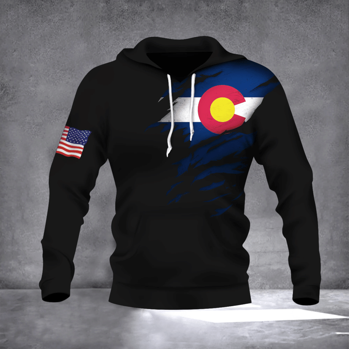 Colorado Flag And US Flag Logo Hoodie Pride Colorado State Flag Hoodie For Men Winter Gift For Coworker