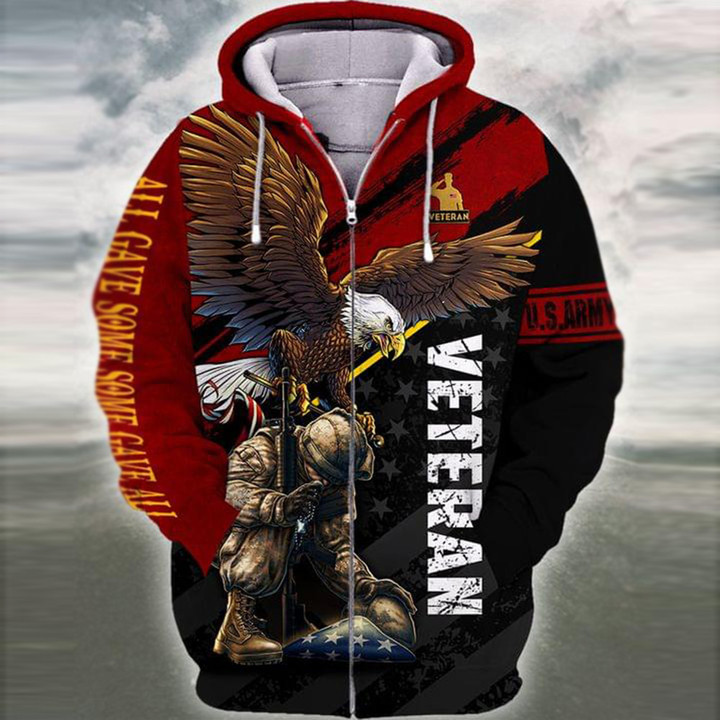 Eagle On Soldier U.S Army Veteran Zip Hoodie All Gave Some Some Gave All Patriotic Gift For Veterans