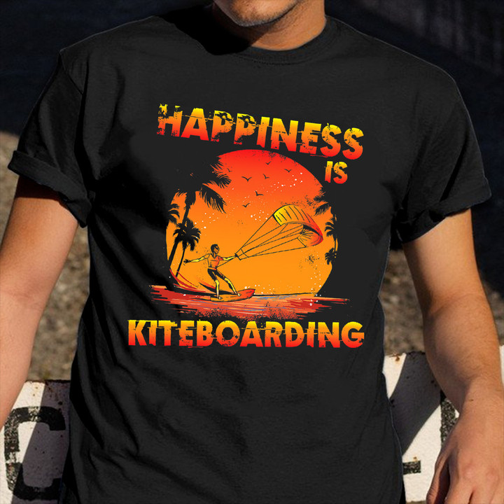 Happiness Is Kiteboarding Shirt Sunset Graphic Kitesurfing Clothes Gift For Men