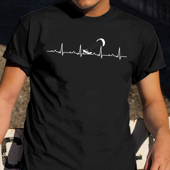 Kitesurfing Heartbeat EKG Shirt Graphic Apparel Surf Themed Gifts