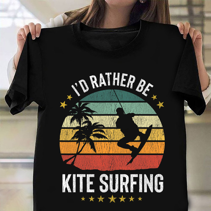 I’d Rather Be Kitesurfing Shirt Vintage Retro Kite Design T-Shirt Gift For Dad
