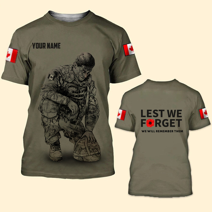 Personalized Name Canada Veteran Lest We Forget Shirt We Will Remember Them