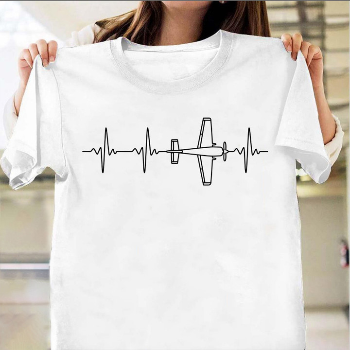 Airplane Heartbeat Shirt Vintage Graphic Flying T-Shirt Gift For Pilot