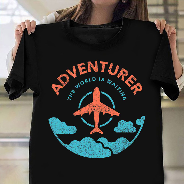 Adventurer The World Is Waiting Shirt Retro Design Plane T-Shirt Gift For Travelers