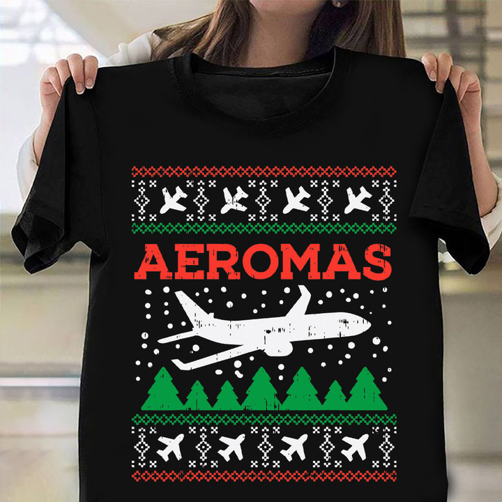 Aeromas Plane Ugly Christmas Sweater Shirt Pilot T-Shirt Gift For Xmas
