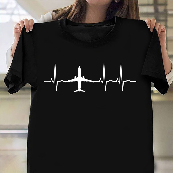 Airplane Heartbeat Shirt Cool Pilot Flying T-Shirt Gifts For Aviation Lovers