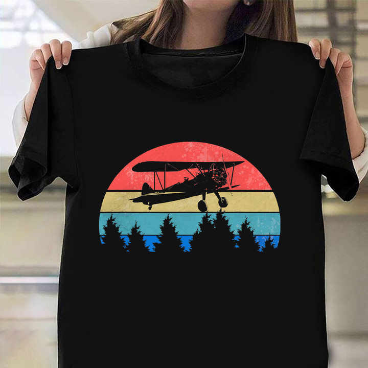 Bi-Plane Airplane Shirt Vintage Design Pilot Apparel Stepdad Gift Ideas