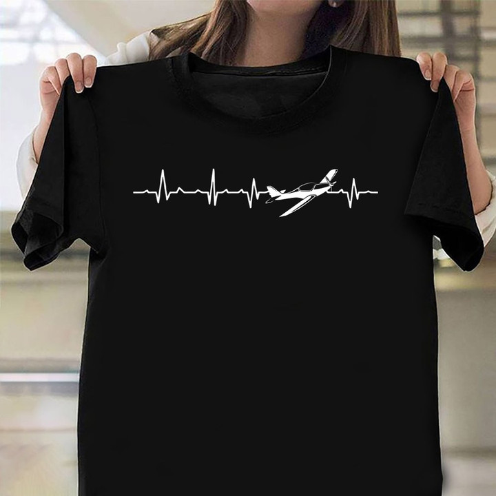 Pilot Heartbeat Shirt Flying Airplane Aircraft T-Shirt Gifts For Step Father