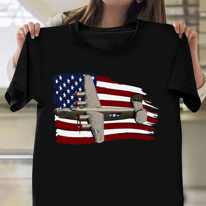 Consolidated B-24 Liberator Shirt Bomber Plane US Flag T-Shirt Stepson Gifts