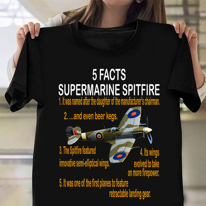 5 Facts Supermarine Spitfire Shirt British WW2 Plane Fighter T-Shirt Men Gifts