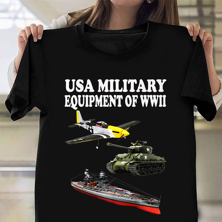 USA Military Equipment Of Wwii Shirt Fighter P51 Mustang Battleship USS Arizona T-Shirt Clothes
